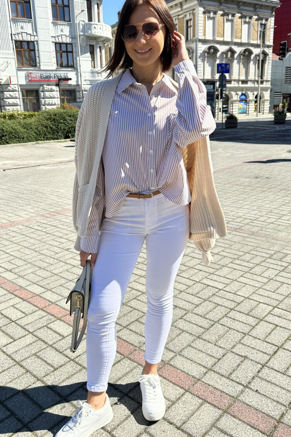 KOSZULA NIVA BIAŁA BRĄZOWE PASKI 1