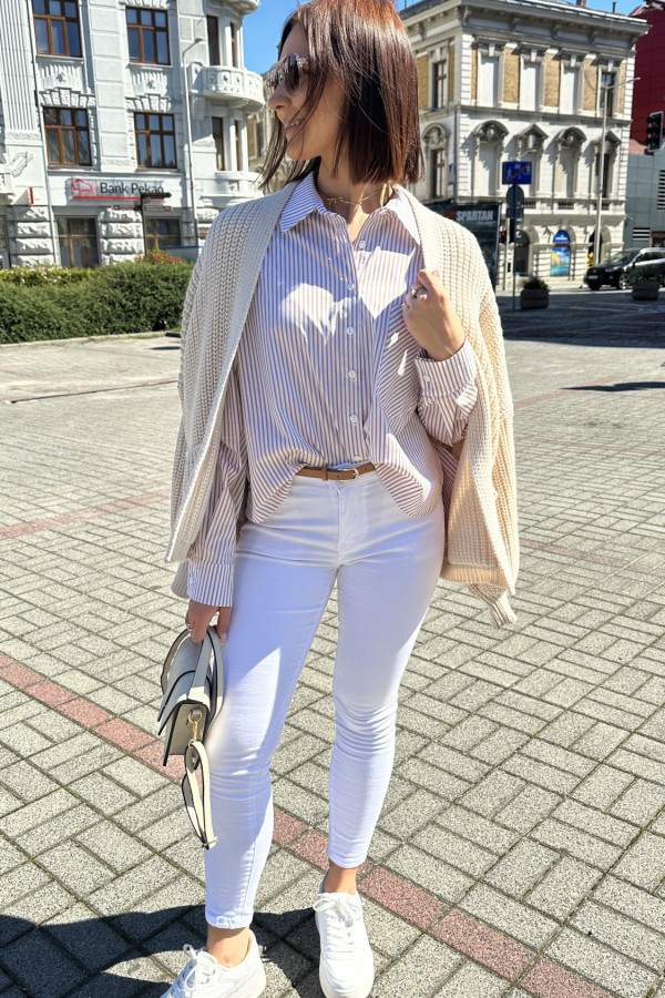 KOSZULA NIVA BIAŁA BRĄZOWE PASKI 2