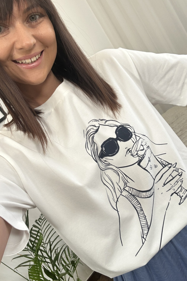 T-SHIRT BAWEŁNIANY GIRL NIEBIESKO-BIAŁY