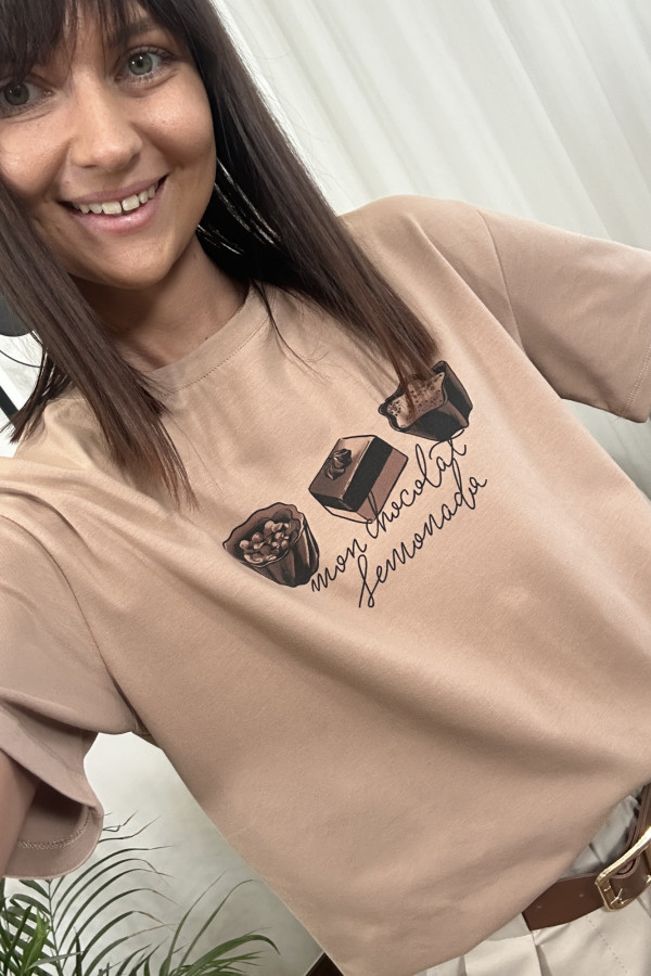 T-SHIRT BAWEŁNIANY PRALINKI BRĄZOWY