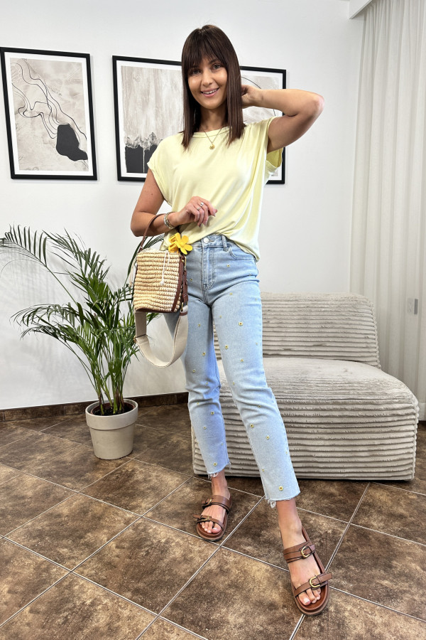 SPODNIE MOM JEANS STOKROTKI JASNY NIEBIESKI