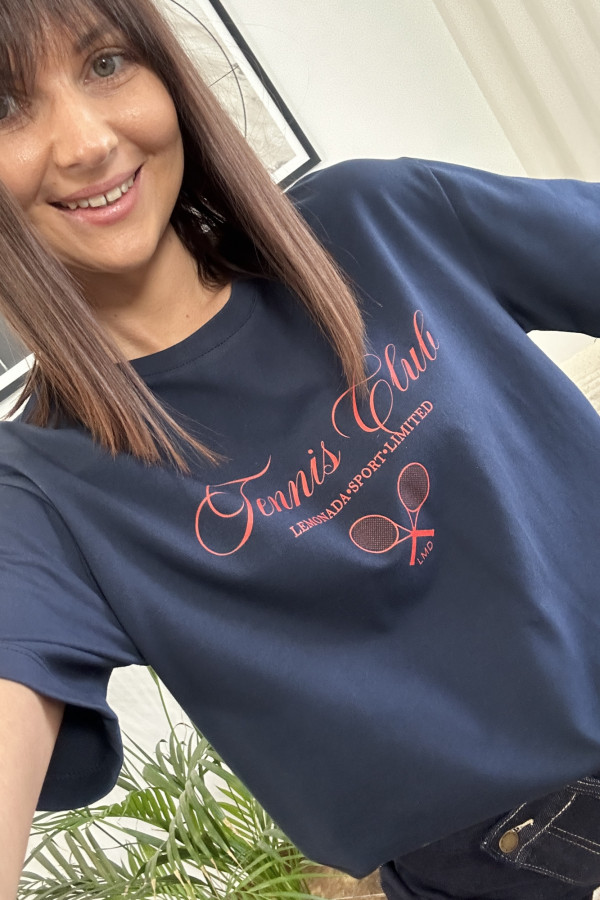 T-SHIRT BAWEŁNIANY TENNIS CLUB GRANATOWY
