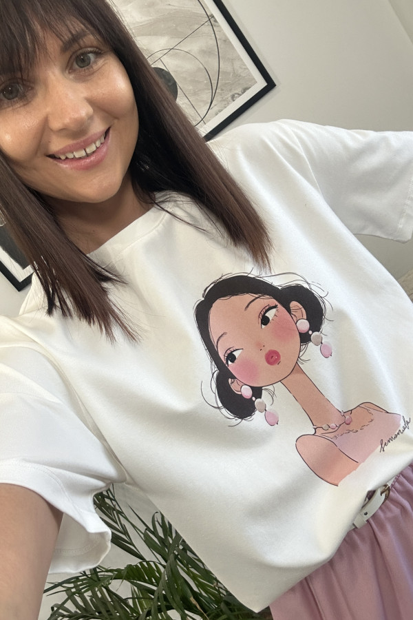 T-SHIRT BIAŁY RÓŻOWA DZIEWCZYNA