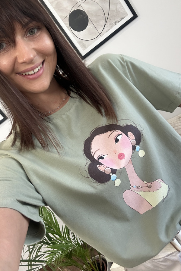 T-SHIRT ZIELONY ŻÓŁTA DZIEWCZYNA