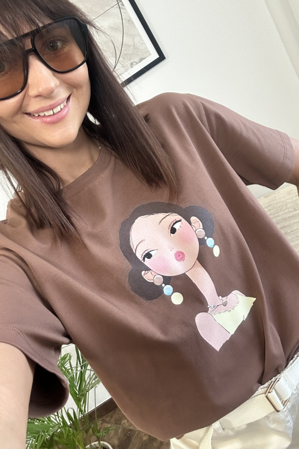 T-SHIRT BRĄZOWY ŻÓŁTA DZIEWCZYNA
