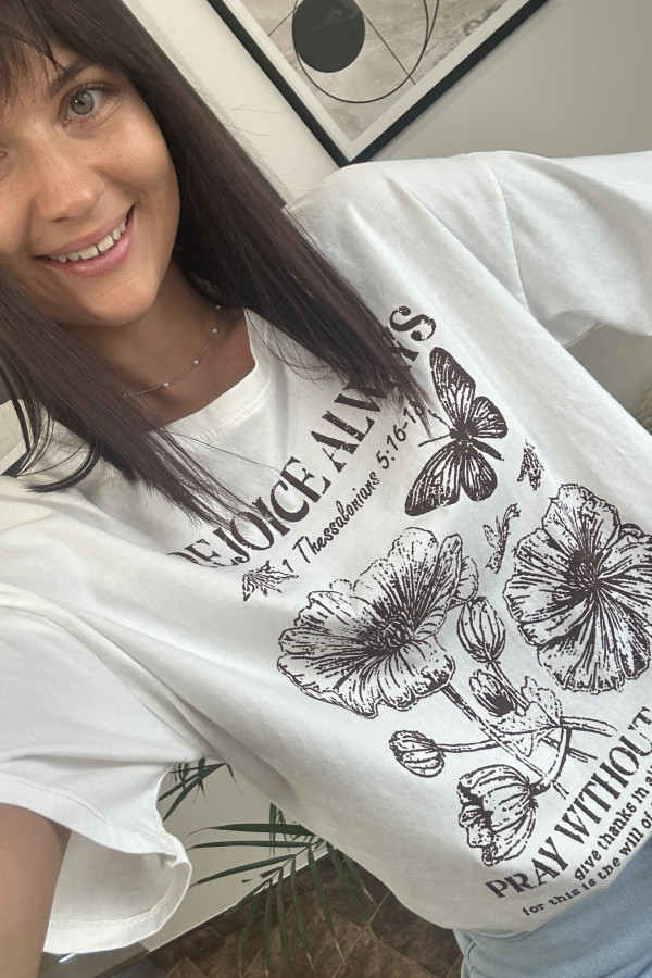 T-SHIRT REJOICE ALWAYS BIAŁY