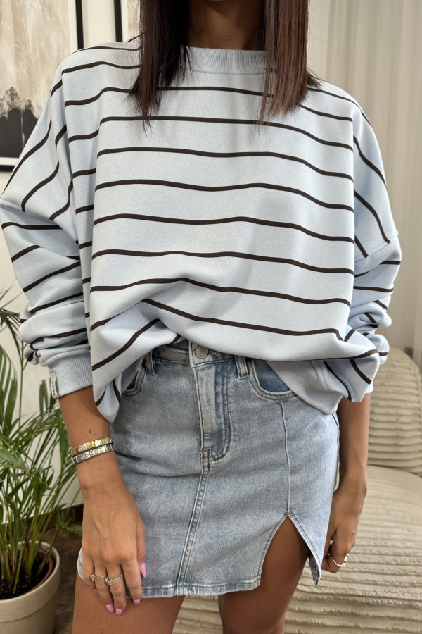 BLUZA TORI NIEBIESKA BRĄZOWE PASKI 2