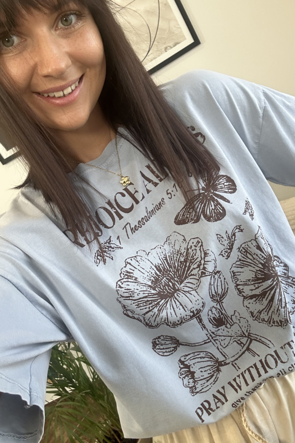T-SHIRT REJOICE ALWAYS NIEBIESKI