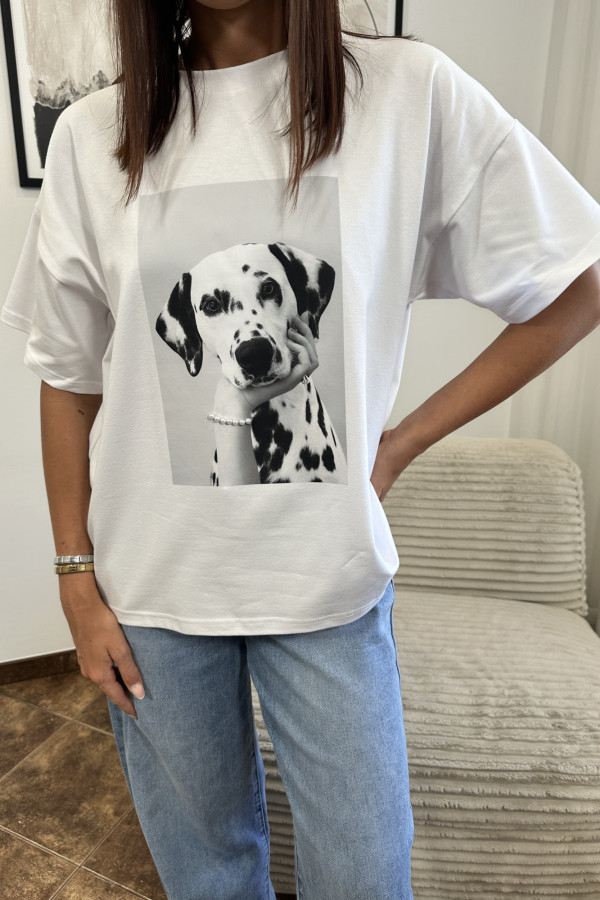 T-SHIRT LEO BIAŁY PERŁY