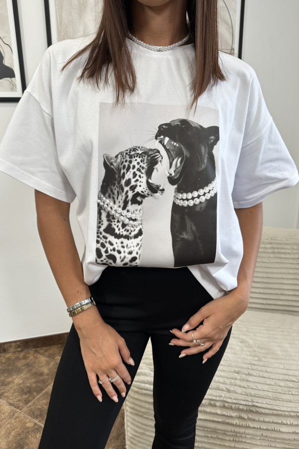 T-SHIRT LAMPART I PANTERA BIAŁA PERŁY