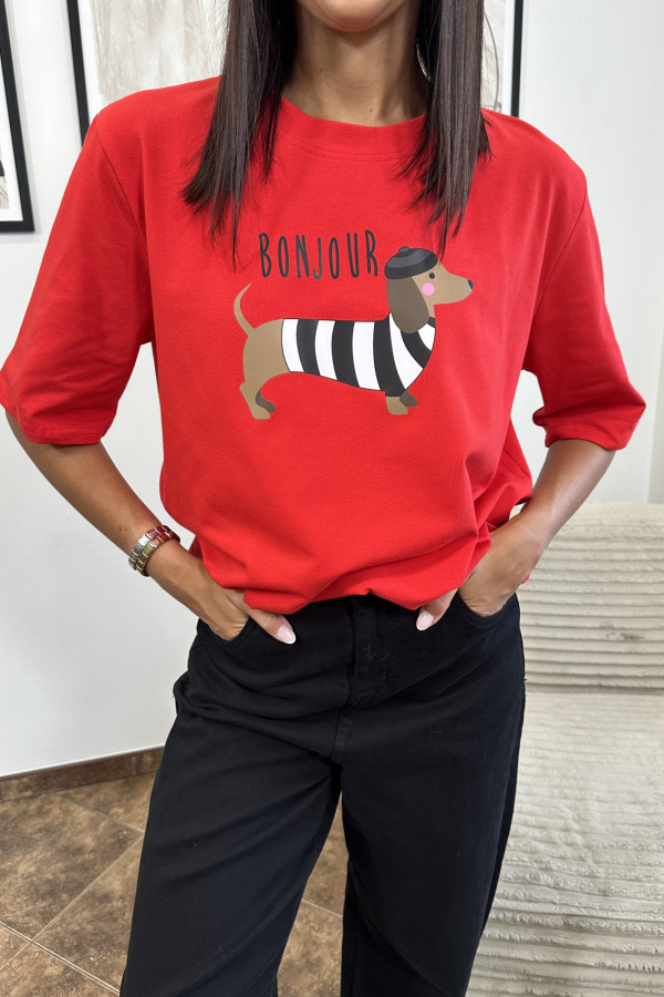 T-SHIRT BONJOUR CZERWONY