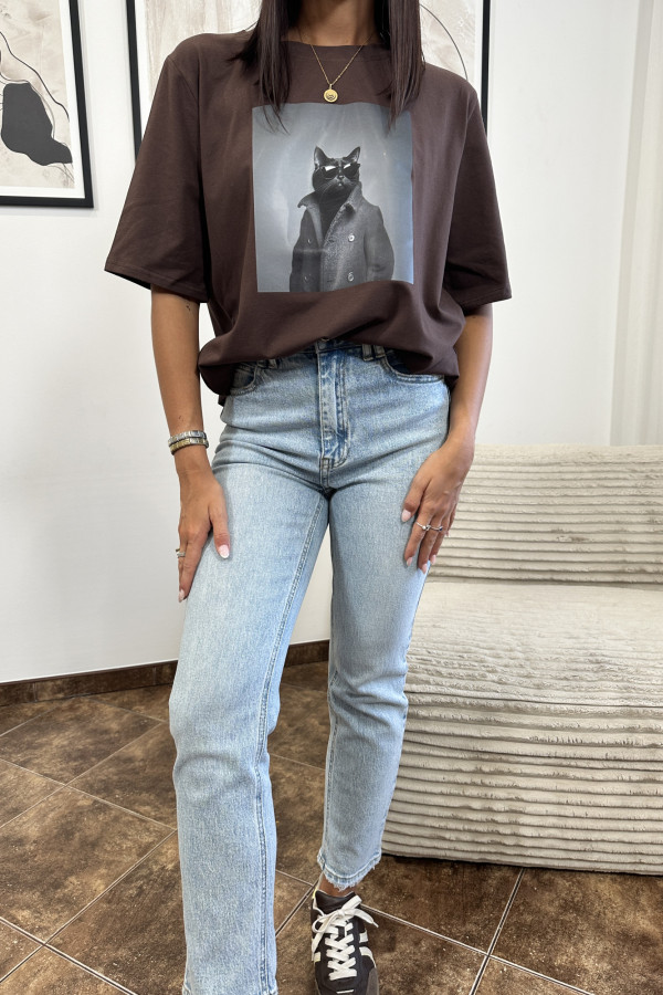 T-SHIRT CAT BRĄZOWY 3