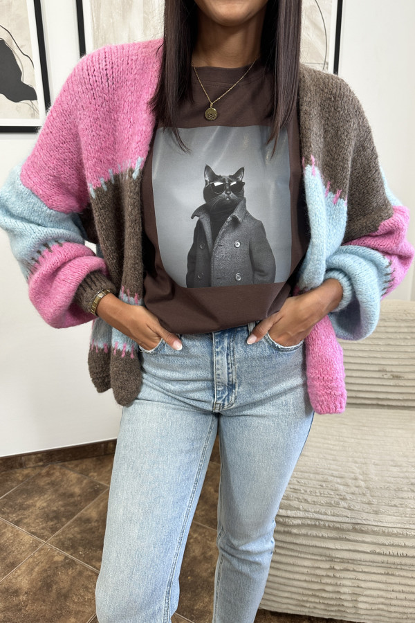T-SHIRT CAT BRĄZOWY 8