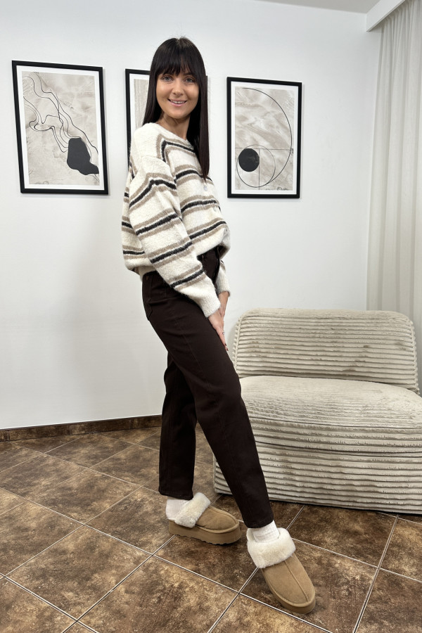 KARDIGAN PAOLI W PASKI BEŻOWO-BRĄZOWY 2