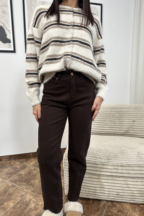 KARDIGAN PAOLI W PASKI BEŻOWO-BRĄZOWY 4