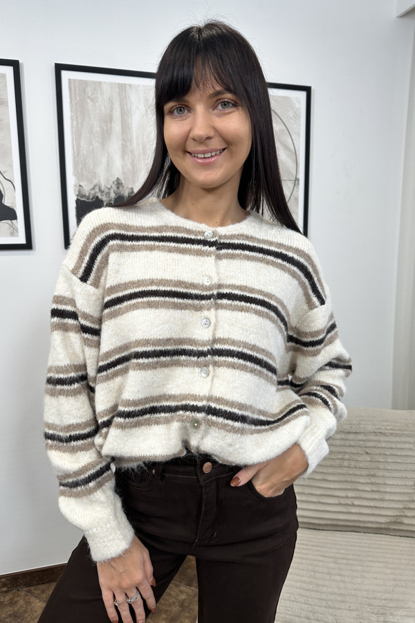 KARDIGAN PAOLI W PASKI BEŻOWO-BRĄZOWY 5