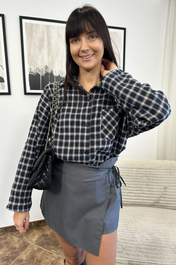 KOSZULA FASHION W KRATĘ GRANATOWO-NIEBIESKA 1