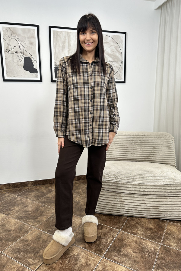 KOSZULA KELLY W KRATĘ BRĄZOWO-BEŻOWA 1