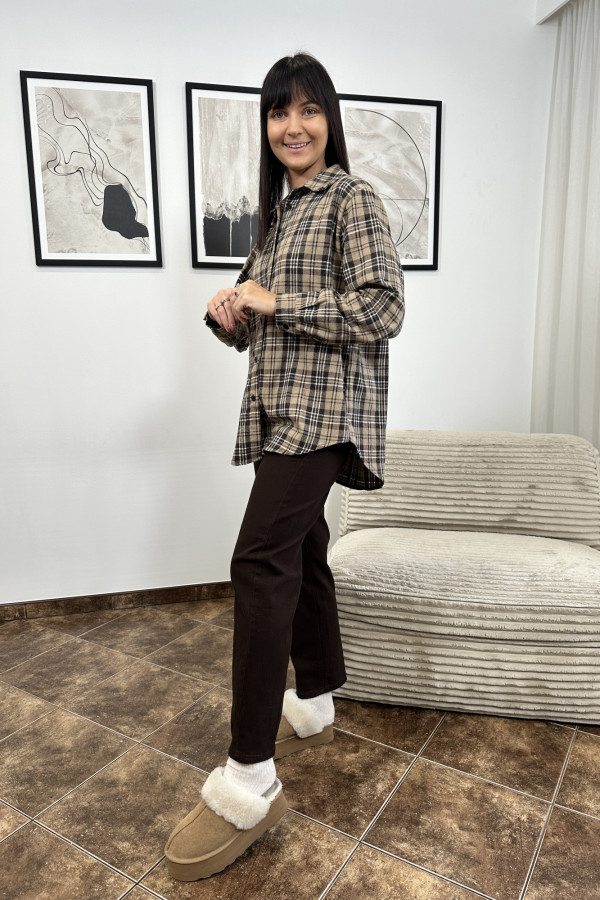 KOSZULA KELLY W KRATĘ BRĄZOWO-BEŻOWA 2