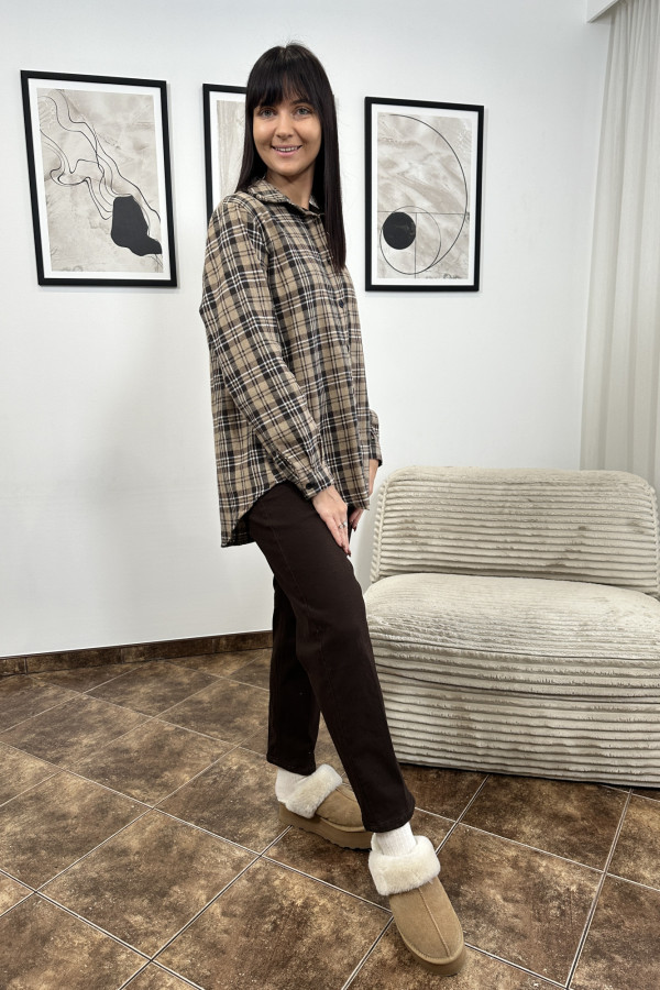 KOSZULA KELLY W KRATĘ BRĄZOWO-BEŻOWA 3