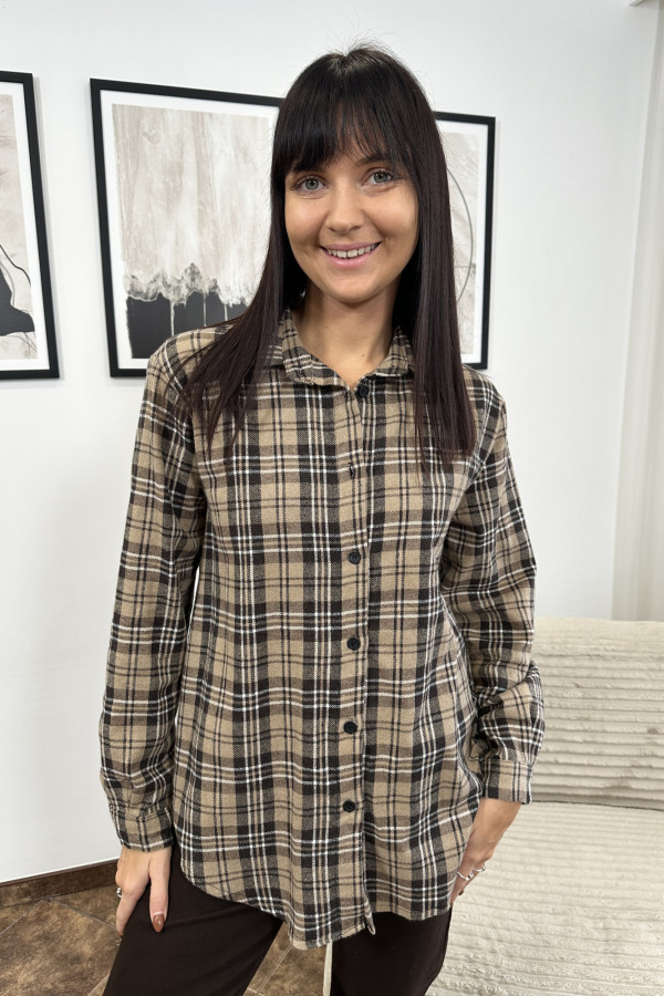 KOSZULA KELLY W KRATĘ BRĄZOWO-BEŻOWA 5