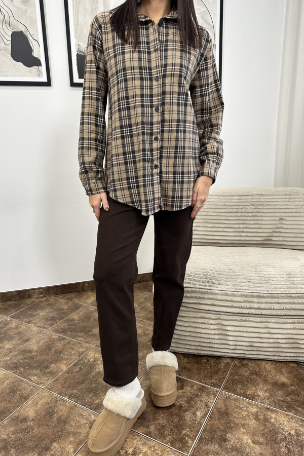 KOSZULA KELLY W KRATĘ BRĄZOWO-BEŻOWA 6