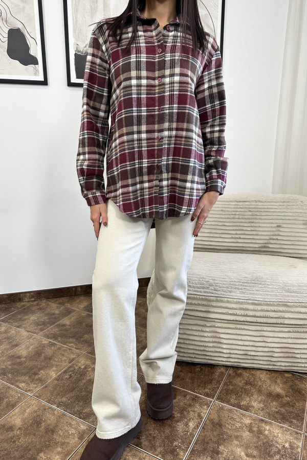 KOSZULA KELLY W KRATĘ BURGUNDOWO-BEŻOWA 1