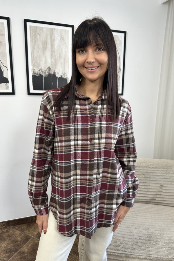 KOSZULA KELLY W KRATĘ BURGUNDOWO-BEŻOWA 2